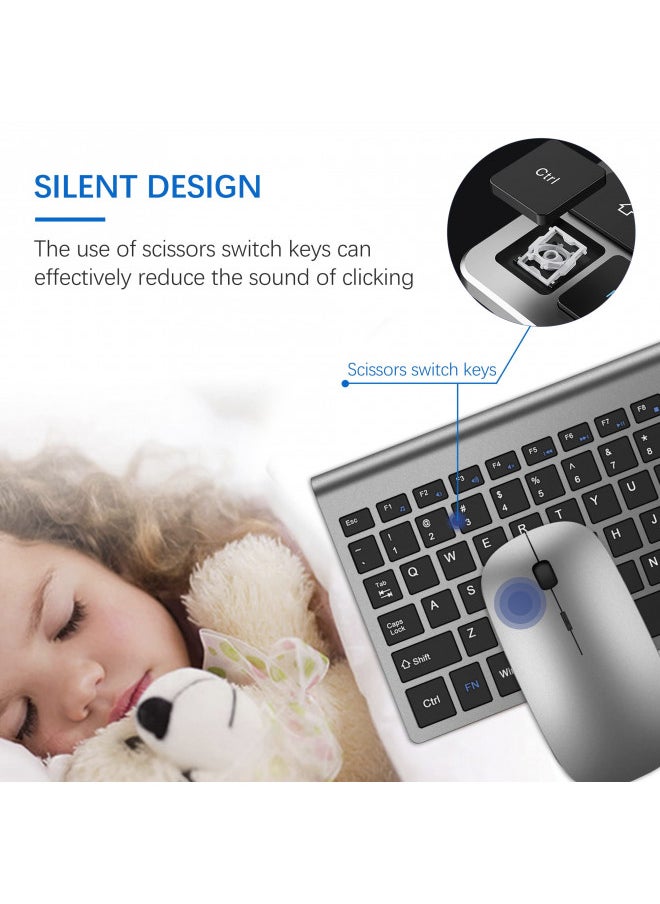 TopMate - TopMate Wireless Keyboard and Mouse Ultra Slim Combo, 2.4G Silent Compact USB Mouse and Scissor Switch Keyboard Set with Cover, 2 AA and 2 AAA Batteries, for PC/Laptop/Windows/Mac - Gray Black - Image 1