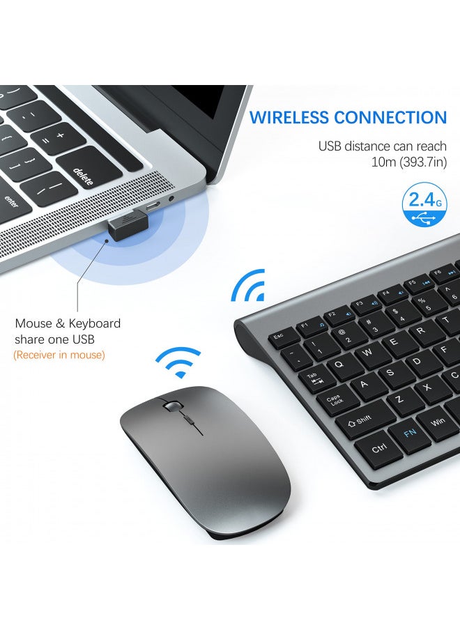 TopMate - TopMate Wireless Keyboard and Mouse Ultra Slim Combo, 2.4G Silent Compact USB Mouse and Scissor Switch Keyboard Set with Cover, 2 AA and 2 AAA Batteries, for PC/Laptop/Windows/Mac - Gray Black - Image 1