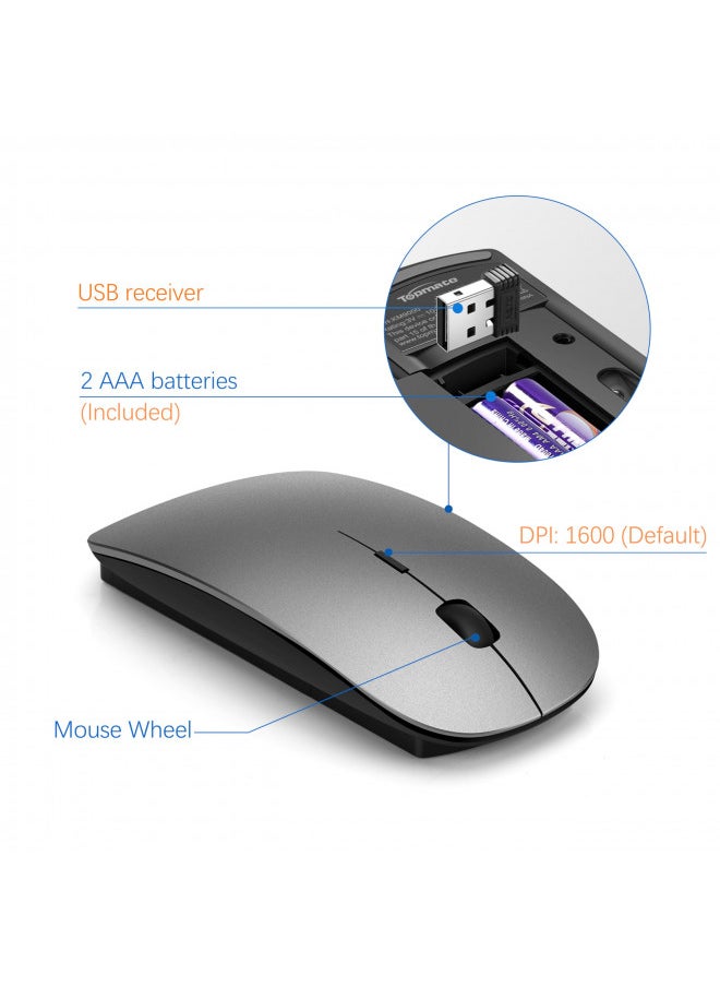 TopMate - TopMate Wireless Keyboard and Mouse Ultra Slim Combo, 2.4G Silent Compact USB Mouse and Scissor Switch Keyboard Set with Cover, 2 AA and 2 AAA Batteries, for PC/Laptop/Windows/Mac - Gray Black - Image 1