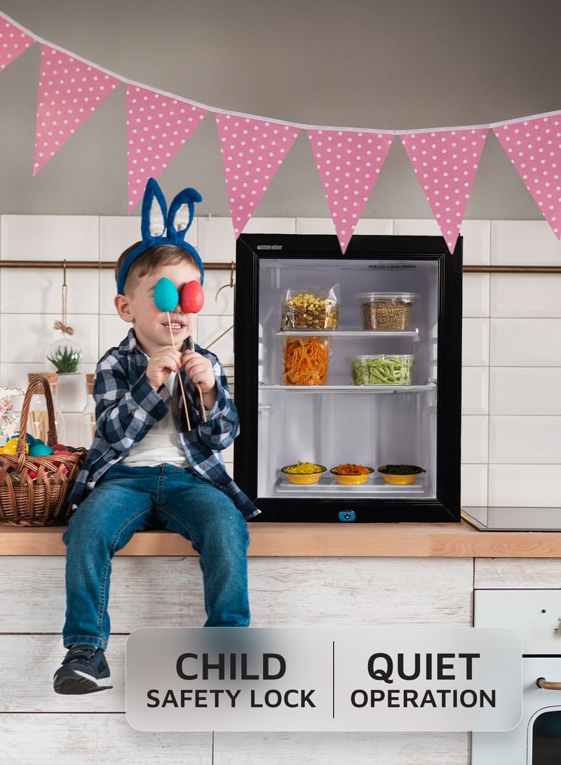 GMF-68 Mini Refrigerator with Removable & Adjustable Shelves and Glass Door 68L Capacity / R600a Refrigerant / Quiet Operation / Child Safety Lock & Adjustable Legs - Black