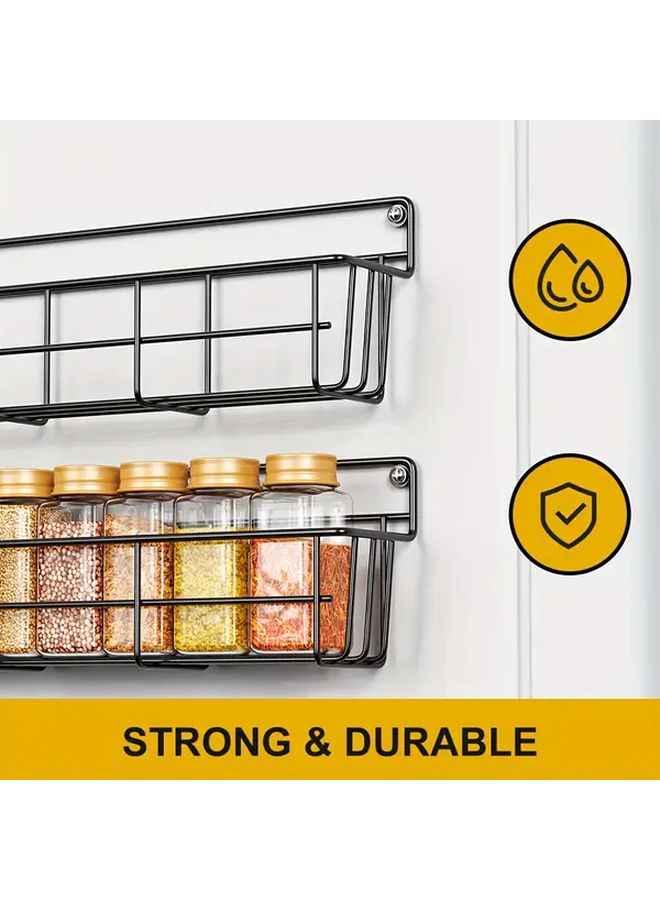 4pcs Set Of Wall Mounted Spice Racks Metal Storage Organizer Black For Kitchen - Image 5