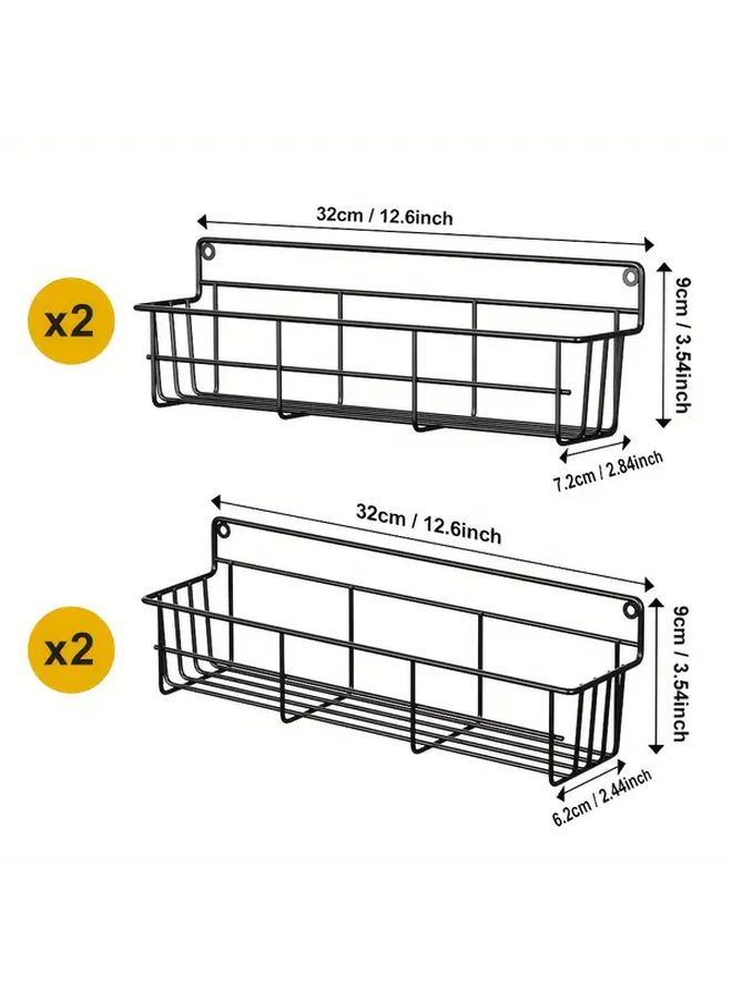4pcs Set Of Wall Mounted Spice Racks Metal Storage Organizer Black For Kitchen - Image 3