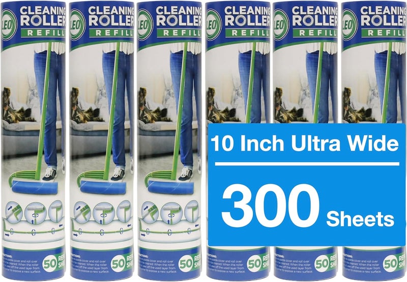 Leo Large 10-Inch Wide Lint Roller Refills 6 Rolls 300 Ultra-Wide Sheets for Lint Removers Household Cleaning Easily Remove Pet Hair Dust and Debris from Floors Carpets and Furniture - Image 1
