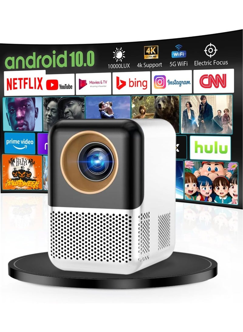 AROAQ X10 Mini Projector Android 10.0 Electric focus with 5G WiFi and BT 5.2 10000LUX Movie Projector Full HD 1080P Supported Video Projector home theater  - Image 1