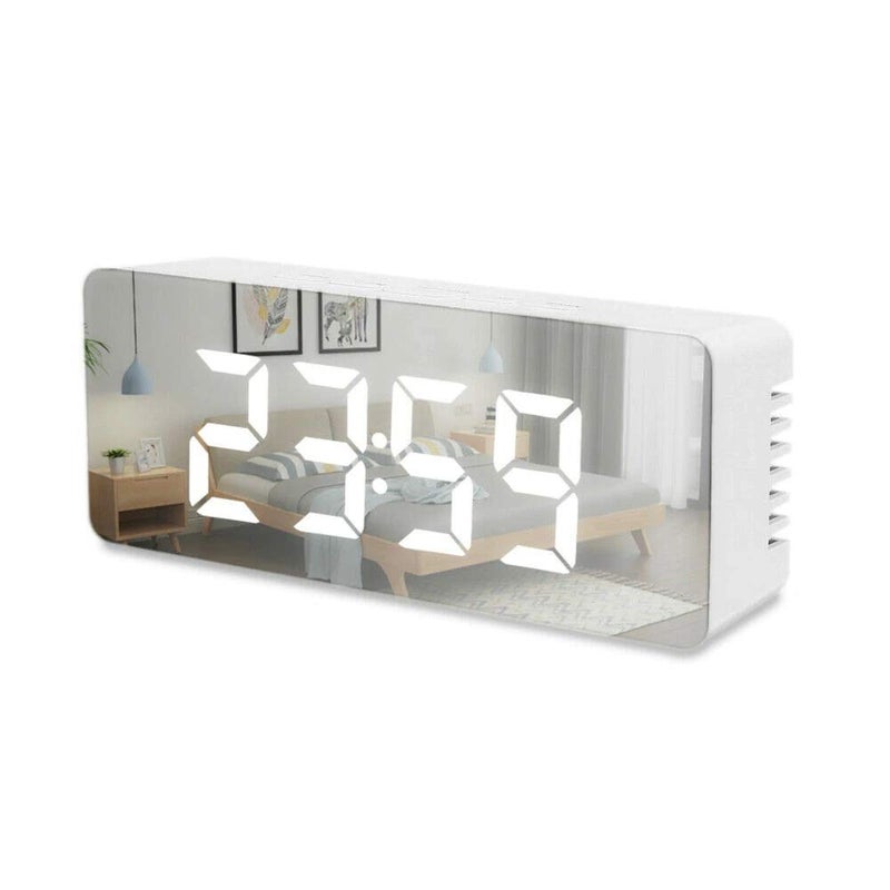BIG CART Digital LED Alarm Clock Mirror Alarm Clock for Heavy Sleepers Kids Large LED Display with Snooze Time Temperature Function for Bedroom Office Travel battery Powered USB Poweredwhite black - Image 1