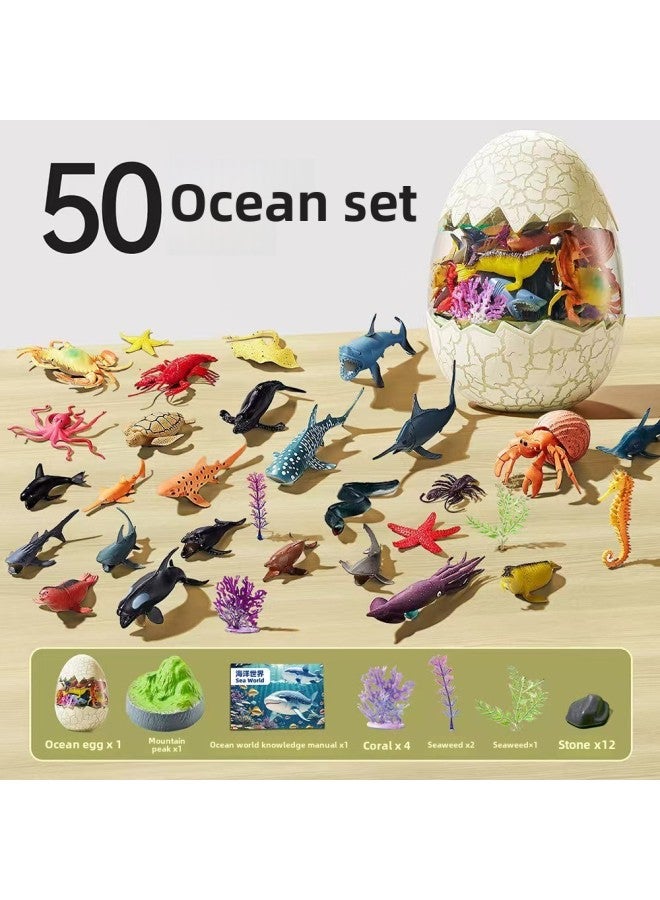 Children's Dinosaur Model Toys Can Receive Dinosaur Eggs Poultry Marine Dinosaur Animal World Model Toys 4-6-Color:Sea World 50-piece Set - Image 1