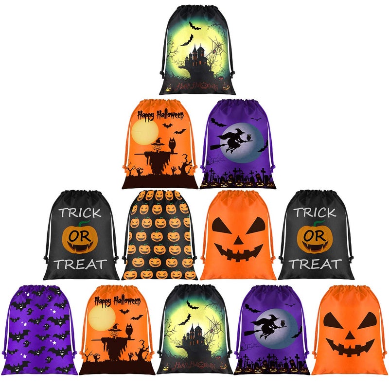 KUUQA 12 Pack Halloween Candy Bags Drawstring Goodie Bags for Halloween Party Favor Supplies