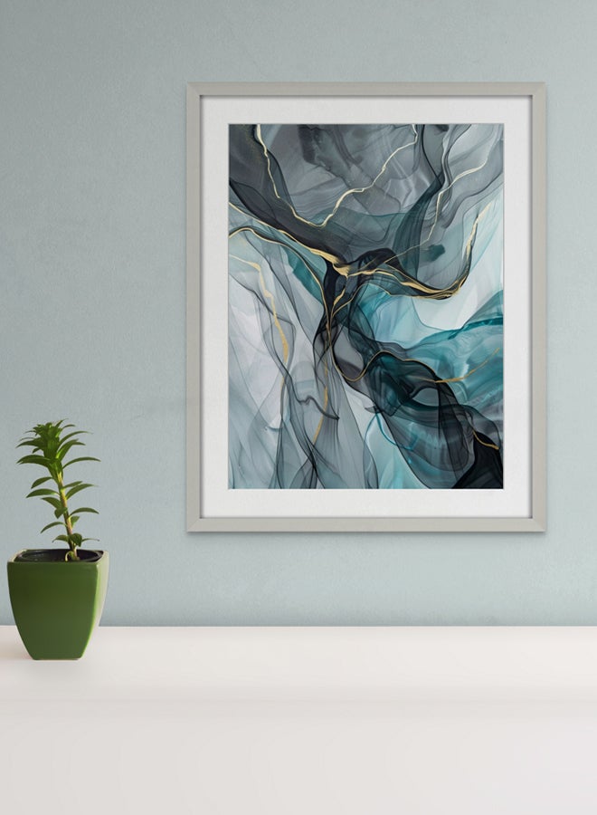 Art Decor Art Decor Abstract Watercolor Ink Art in Blue Black with Gold Accents Wall Art with Matboard Framed Fine Art Wall Décor for Living Room Bedroom Dining Room Gifting - Image 1