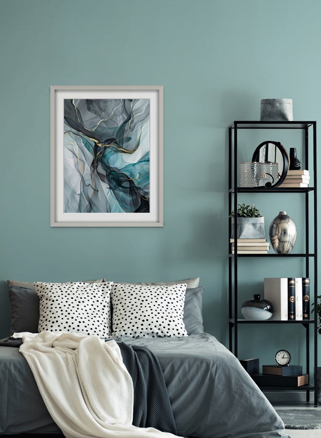 Art Decor Art Decor Abstract Watercolor Ink Art in Blue Black with Gold Accents Wall Art with Matboard Framed Fine Art Wall Décor for Living Room Bedroom Dining Room Gifting - Image 2