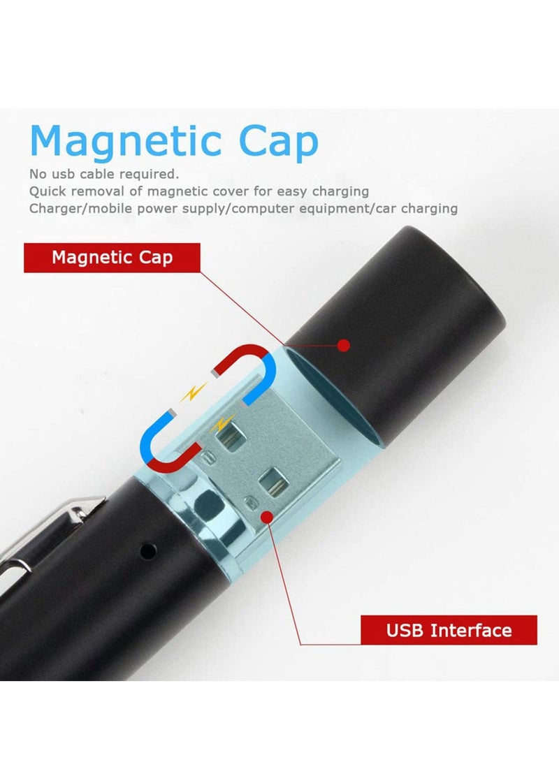 Pen Torch Reusable, 2 PCS Diagnostic Medical Penlight USB Rechargeable LED Pen Ligh for Nurses Students Doctors, Mini Flashlight with 2 LED Sources, Magnetic Cap, Pocket Clip - Image 5