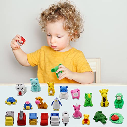 Cllayees 72 Pcs Assorted Animal Pencil Erasers Desk Pets, Bulk Mini Pencil Erasers Gifts for Classroom Prizes Reward Goodie Bag Easter Egg Fillers Party Favors (Animal and Car) - Image 5
