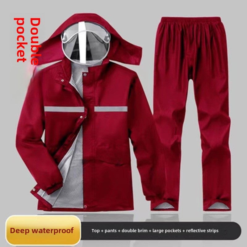 Waterproof Reflective Raincoat Suit for Cycling Double-layer purplish red suit [double pocket + double brim]]