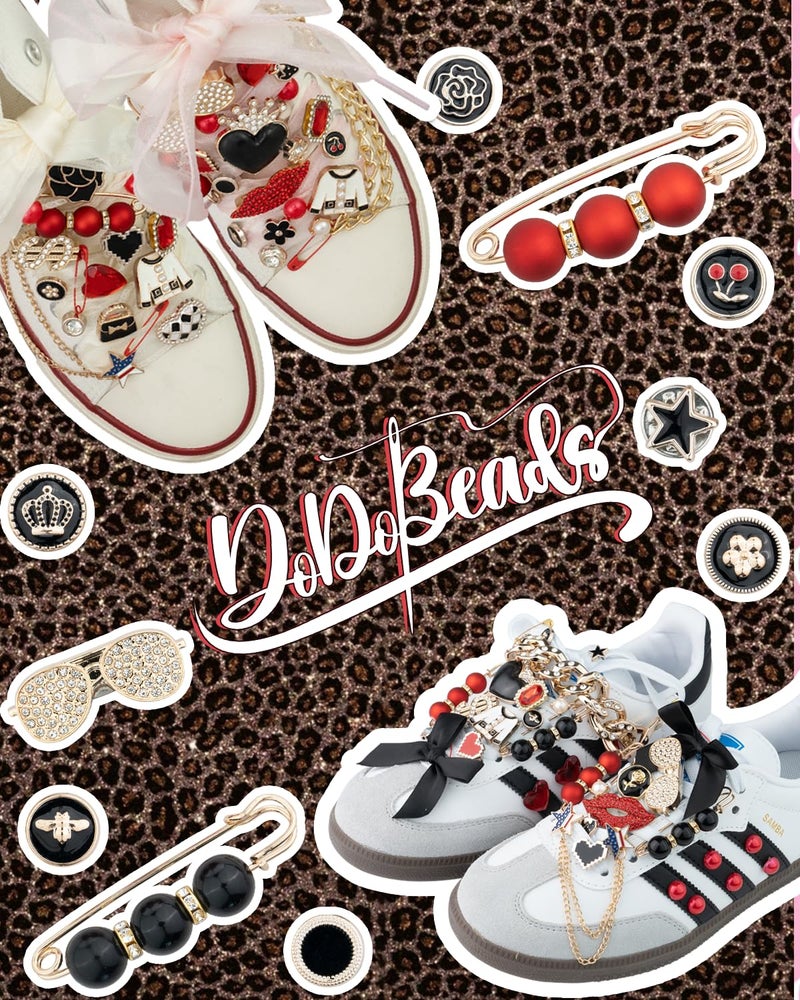 DoDoBeads 93 Pcs Shoe Charms for Sneakers, Junk Sock Charm Kit with Red & Black Charms and Satin/Lace Shoelaces, Sneaker Charm for Women, Cute Shoelace Accessories, DIY Sock/Shoe Decorations - Image 5