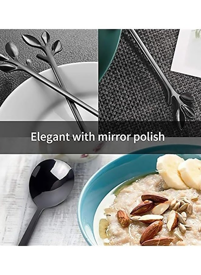 10 قطع 4.7 بوصة ملعقة قهوة من الفولاذ المقاوم للصدأ الأسود ملعقة سكر صغيرة على شكل ورقة مع حواف ناعمة آمنة للغسل في غسالة الأطباق أدوات تحريك الآيس كريم والشاي والحلوى لحفلات الحلوى وتجمعات العيد والمكتب والمقهى للاستخدام اليومي - Image 4