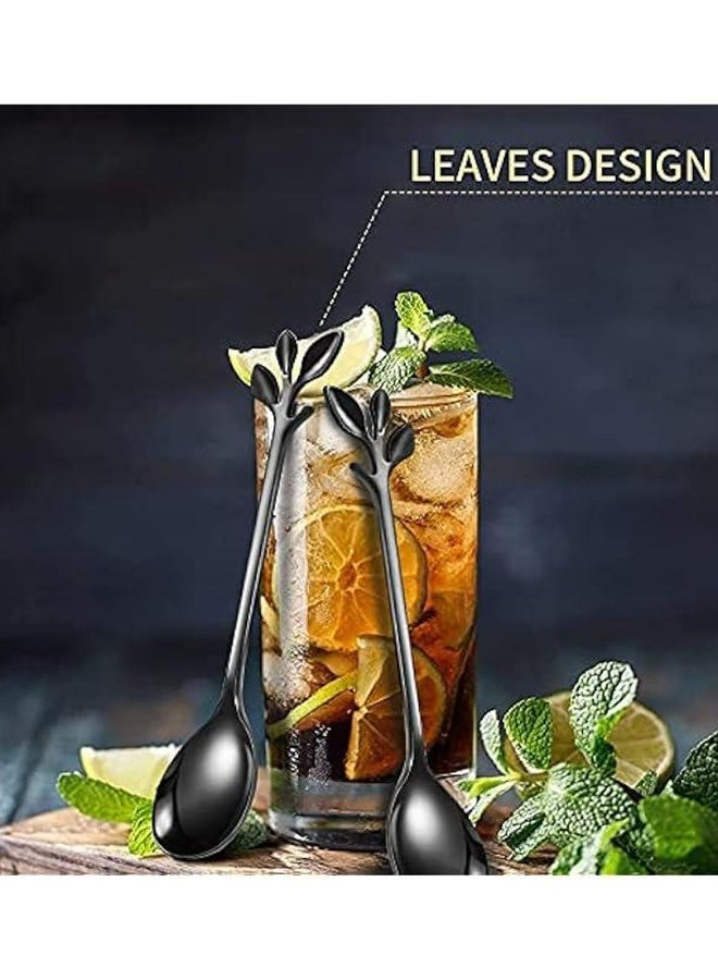 10 قطع 4.7 بوصة ملعقة قهوة من الفولاذ المقاوم للصدأ الأسود ملعقة سكر صغيرة على شكل ورقة مع حواف ناعمة آمنة للغسل في غسالة الأطباق أدوات تحريك الآيس كريم والشاي والحلوى لحفلات الحلوى وتجمعات العيد والمكتب والمقهى للاستخدام اليومي - Image 5