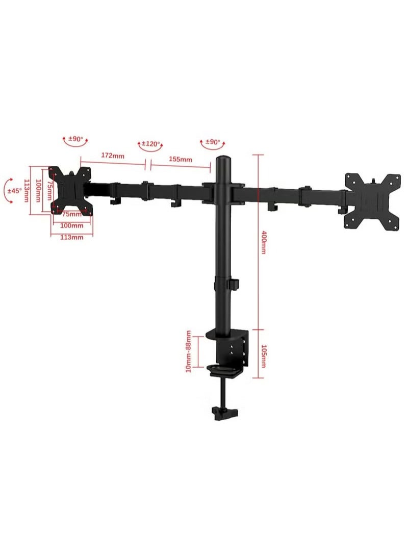 Dual Monitor Stand Desk Mount, Monitor Arm for 2 LCD LED Monitor Screens up to 27", Heavy Duty Fully Adjustable Stand, Gaming Monitor Stand with Clamp and Grommet Mounting Base
