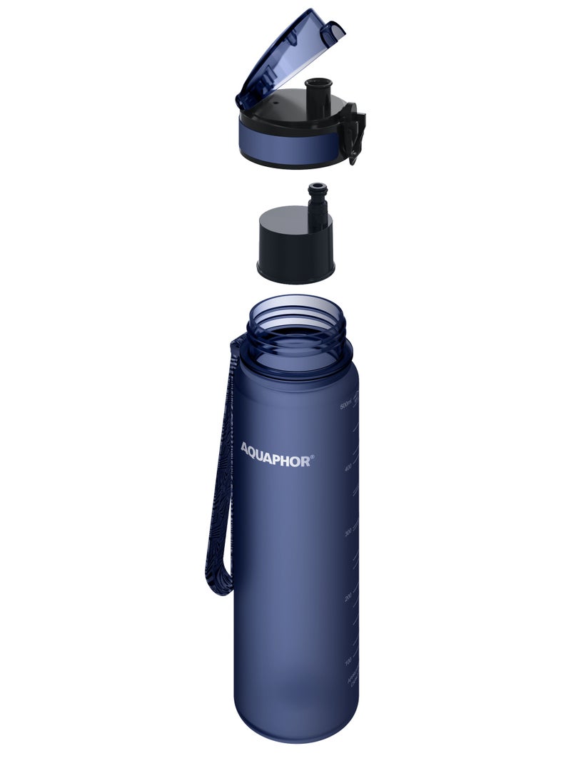 Aquaphor City Water Filter Bottle 500ml, Portable Travel Water Purifier Bottle with Activated Carbon Filter, BPA-Free Tritan Material, Reduces Chlorine & Odor, Eco-Friendly Reusable Bottle For Daily Use (Navy) - Image 4