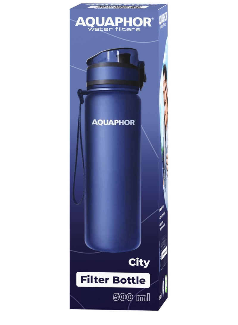 Aquaphor City Water Filter Bottle 500ml, Portable Travel Water Purifier Bottle with Activated Carbon Filter, BPA-Free Tritan Material, Reduces Chlorine & Odor, Eco-Friendly Reusable Bottle For Daily Use (Navy) - Image 5