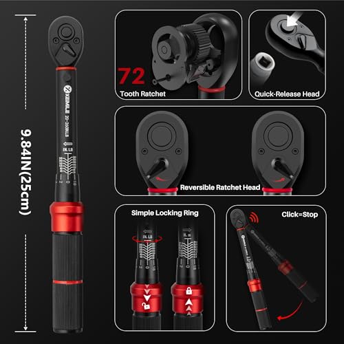 XEIMILE 51Pcs Bike Torque Wrench Set,1/4" Drive 20-260 In.Lb/2.3-29.4Nm,Inch Pound Click Torque Wrench,72T Dual Direction 3% Precision Adjustable Small Torque for Bicycle,Motorcycle,Car,Lug Nut - Image 4