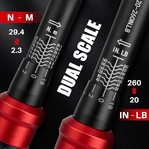XEIMILE 51Pcs Bike Torque Wrench Set,1/4" Drive 20-260 In.Lb/2.3-29.4Nm,Inch Pound Click Torque Wrench,72T Dual Direction 3% Precision Adjustable Small Torque for Bicycle,Motorcycle,Car,Lug Nut - Image 3