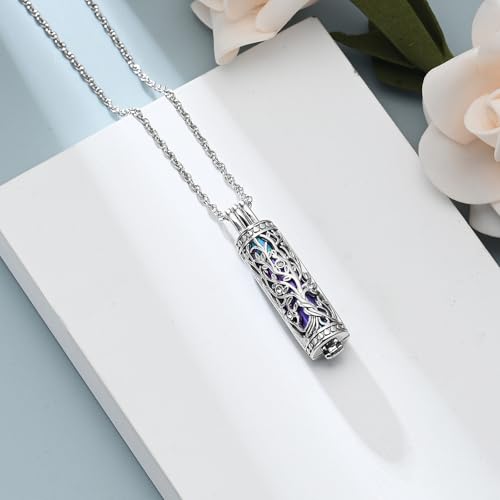 shajwo Cylinder Cremation Jewelry Tree of Life Urn Ashes Necklace for Women Men Vial Cremation Ash Pendant Loved One Memorial Jewelry,Rainbow - Image 3