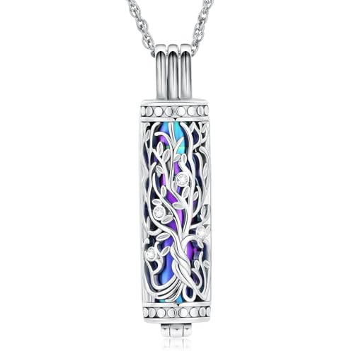 shajwo Cylinder Cremation Jewelry Tree of Life Urn Ashes Necklace for Women Men Vial Cremation Ash Pendant Loved One Memorial Jewelry,Rainbow - Image 1