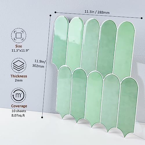 Homeart Green Peel and Stick Wall Tiles, Self Adhesive Removable Renter Friendly Backsplash - Feather Tile (10 Sheets) - Image 2