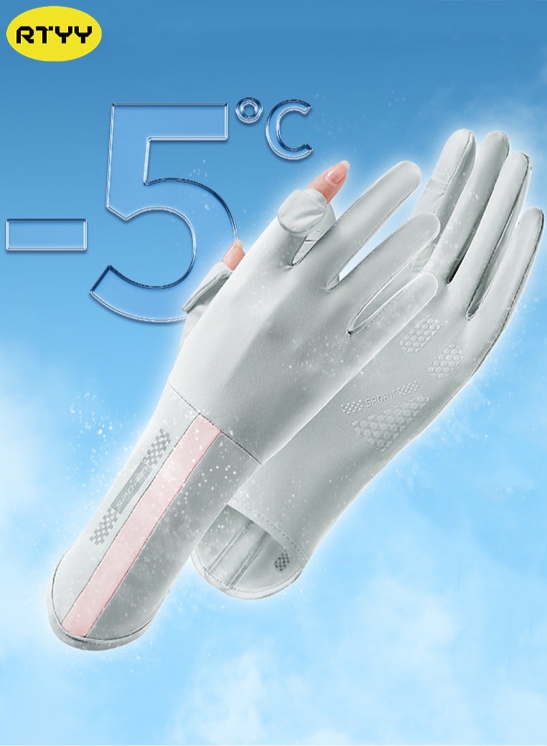 RTYY قفازات نسائية،قفازات من الحرير الجليدي،قفازات قيادة نسائية،قفازات السيارةقفازات حماية من الشمسقفازات القيادةقفازات صيفية للحماية من أشعة الشمس والأشعة فوق البنفسجية، قفازات رياضية خارجية مانعة للانزلاق، قابلة للتهوية، مزودة بشاشة لمس - Image 1