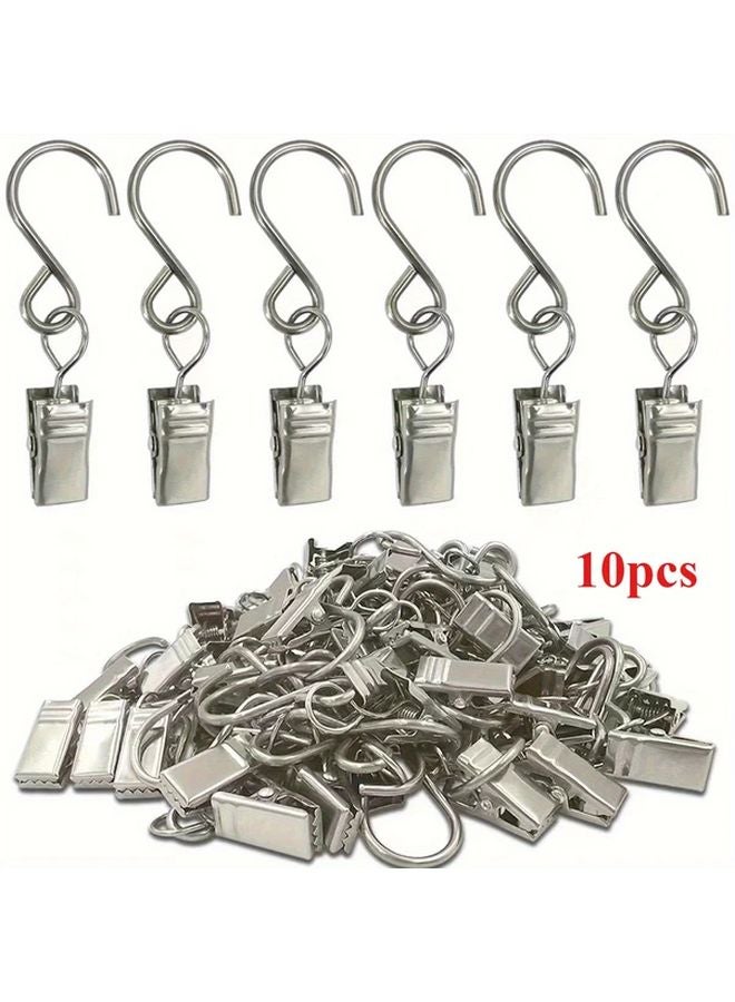 10pcs Silvery S Shaped Hooks For Curtains Hangers Draining Sinks Camping Tents - Image 1