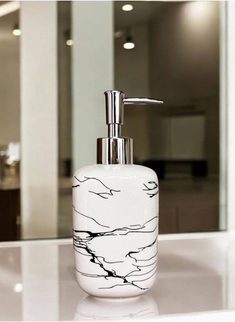 Generic - Ceramic Bathroom Accessories Set of 4, Modern Bath Set with Liquid handwash Soap Dispenser and Toothbrush Holder, Luxury Gift Accessory for Home, White/Black (10380) - Image 1