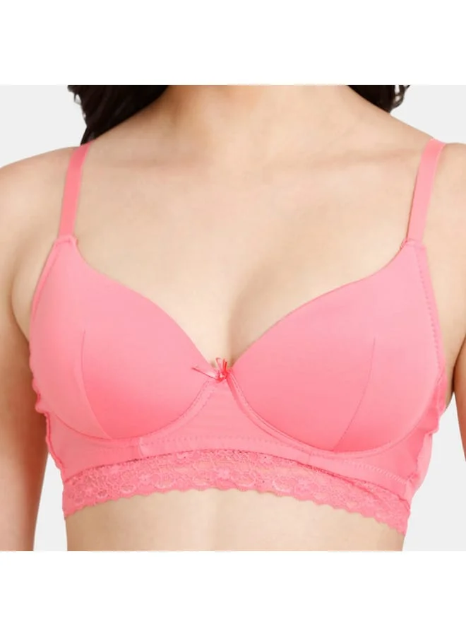 zivame Zivame Solid Lace Detail Padded Bra with Adjustable Strap