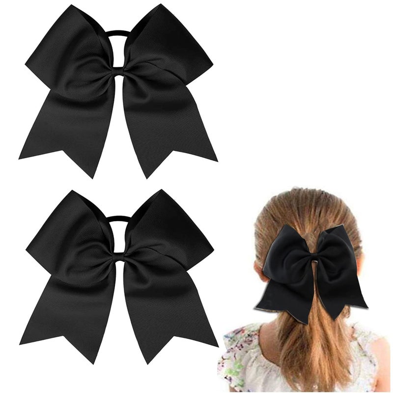 Large Black Cheer bow Hipcheer 8 Inch Large Jumbo Cheer Hair Bows Ponytail Holder Elastic Band Handmade for Cheerleaders Teen Girls College Sports