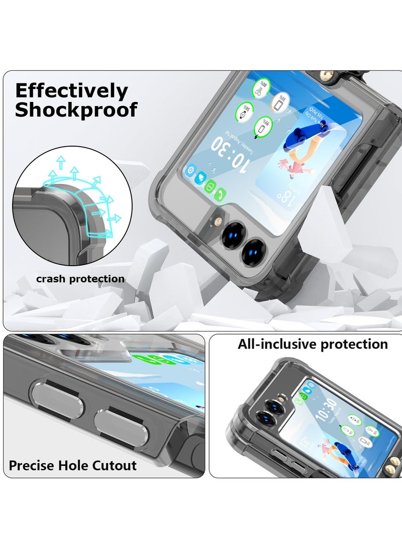KASTWAVE Anti-Fall Shockproof Protective Phone Cover Case, Designed for Samsung Galaxy Z Flip 5 Case Clear with Ring, Compatible with Galaxy Z Flip 5 Case 5 G 2023 (Black) - Image 3