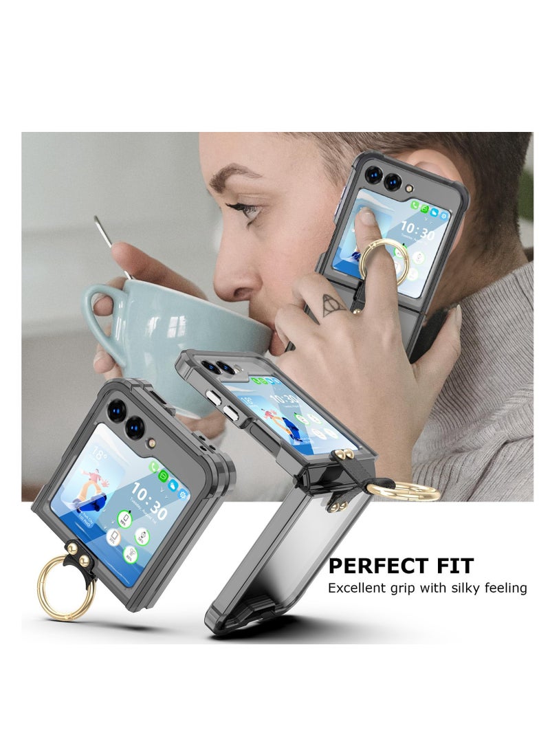 KASTWAVE Anti-Fall Shockproof Protective Phone Cover Case, Designed for Samsung Galaxy Z Flip 5 Case Clear with Ring, Compatible with Galaxy Z Flip 5 Case 5 G 2023 (Black) - Image 2