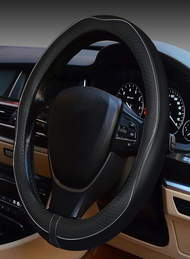 Reswish ESEWALAS Universal Car Steering Wheel Cover,Anti-Slip Leather Steering Wheel Cover,Sports Style Steering Wheel Protector,Car Interior Accessories Auto Steering Wheel Covers (Black with Gray) - Image 1