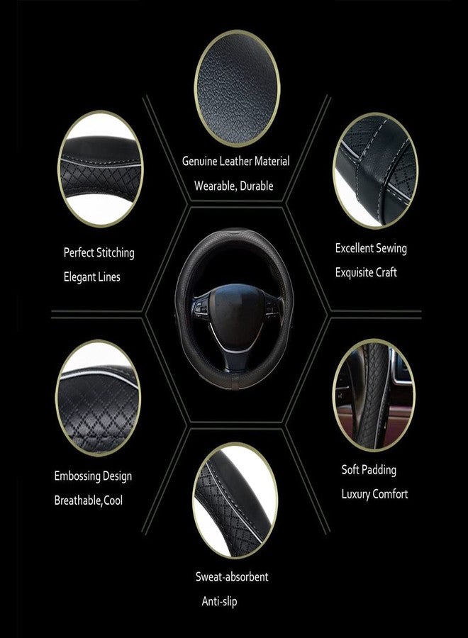 Reswish ESEWALAS Universal Car Steering Wheel Cover,Anti-Slip Leather Steering Wheel Cover,Sports Style Steering Wheel Protector,Car Interior Accessories Auto Steering Wheel Covers (Black with Gray) - Image 3