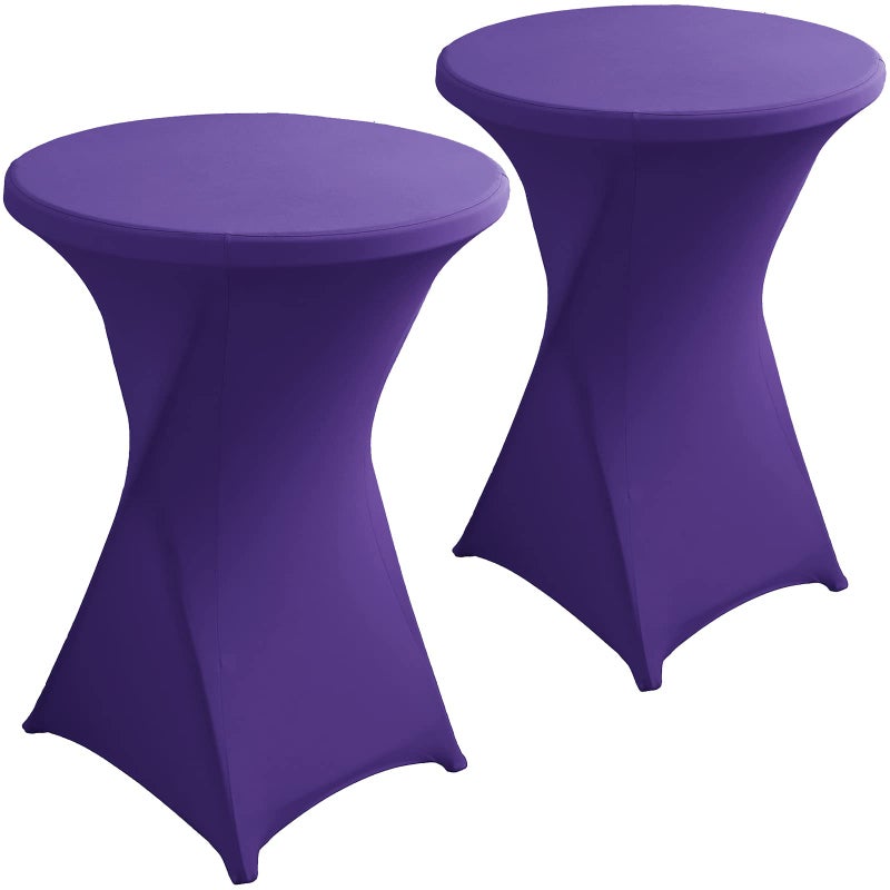 Jusmate Jusmate 2 Pack 32x43 Inch Purple Spandex Cocktail Table Covers Fitted Round Cocktail Tablecloth Stretch Highboy Table Cover Cloth for Wedding Party Banquet Event