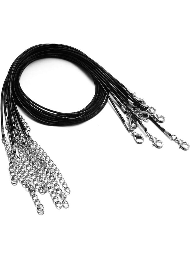 60 قطعة من حبل القلادة المشمع لصنع المجوهرات، سلسلة حبل قلادة مع مشبك لقلادة سوار DIY، أسود (18 بوصة وسمك 1.5 مم)، PS-أسود