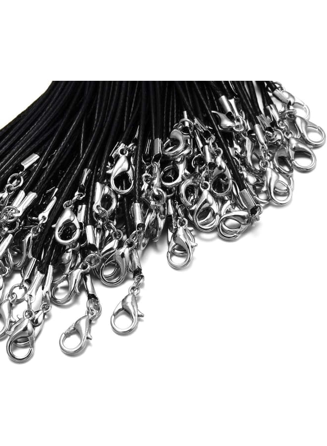 60 قطعة من حبل القلادة المشمع لصنع المجوهرات، سلسلة حبل قلادة مع مشبك لقلادة سوار DIY، أسود (18 بوصة وسمك 1.5 مم)، PS-أسود