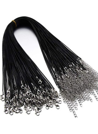 60 قطعة من حبل القلادة المشمع لصنع المجوهرات، سلسلة حبل قلادة مع مشبك لقلادة سوار DIY، أسود (18 بوصة وسمك 1.5 مم)، PS-أسود