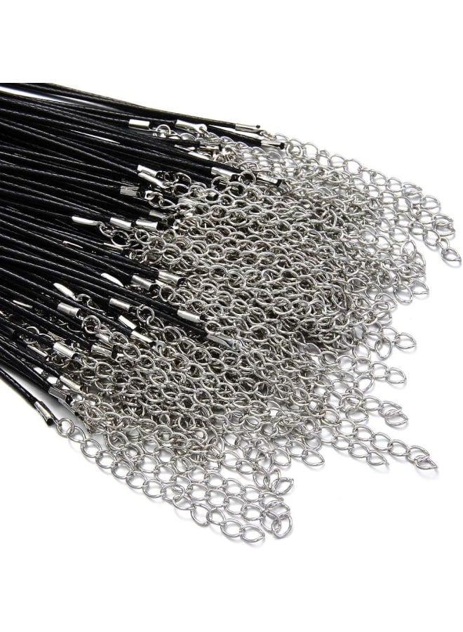 60 قطعة من حبل القلادة المشمع لصنع المجوهرات، سلسلة حبل قلادة مع مشبك لقلادة سوار DIY، أسود (18 بوصة وسمك 1.5 مم)، PS-أسود