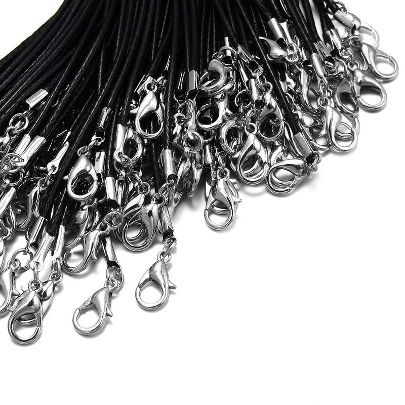 Coeufuedy 60Pcs Waxed Necklace Cord Bulk for Jewelry Making,Necklace Rope String with Clasp for DIY Bracelet Pendant,Black(18 Inches and Thickness 1.5mm), PS-Black - Image 2