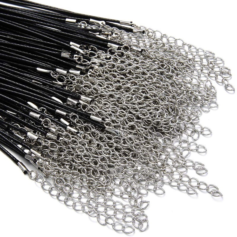 Coeufuedy 60Pcs Waxed Necklace Cord Bulk for Jewelry Making,Necklace Rope String with Clasp for DIY Bracelet Pendant,Black(18 Inches and Thickness 1.5mm), PS-Black - Image 3