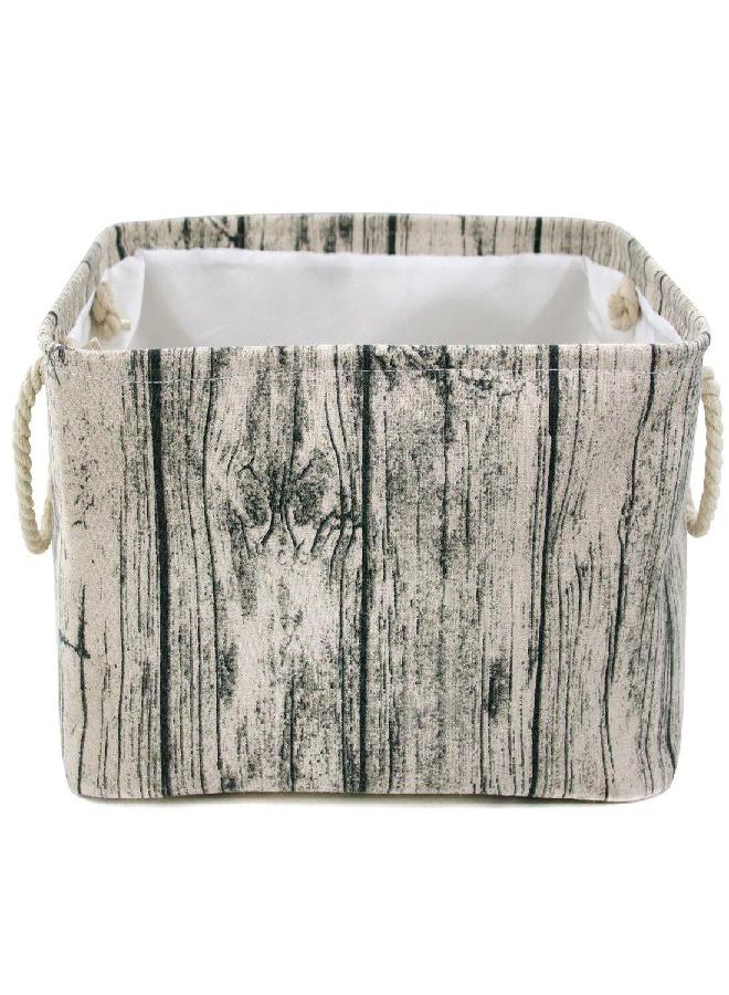 Jacone Stylish Tree Stump Design Wood Grain Rectangular Storage Basket Washable Cotton Fabric Nursery Hamper with Rope Handles, Decorative and Convenient for Kids Rooms (X-Large) - Image 1