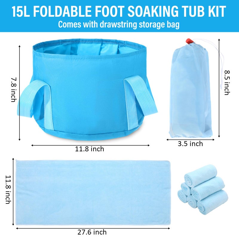FillTouch 12 Pcs 15L Foldable Foot Soaking Tub Kit Portable Foot Bath Tub Foldable Foot Basin Bath Foot Tub for Soaking Feet with Towel and Storage Bag Soak Spa Bucket for Travel Camping(Rose Red) - Image 2