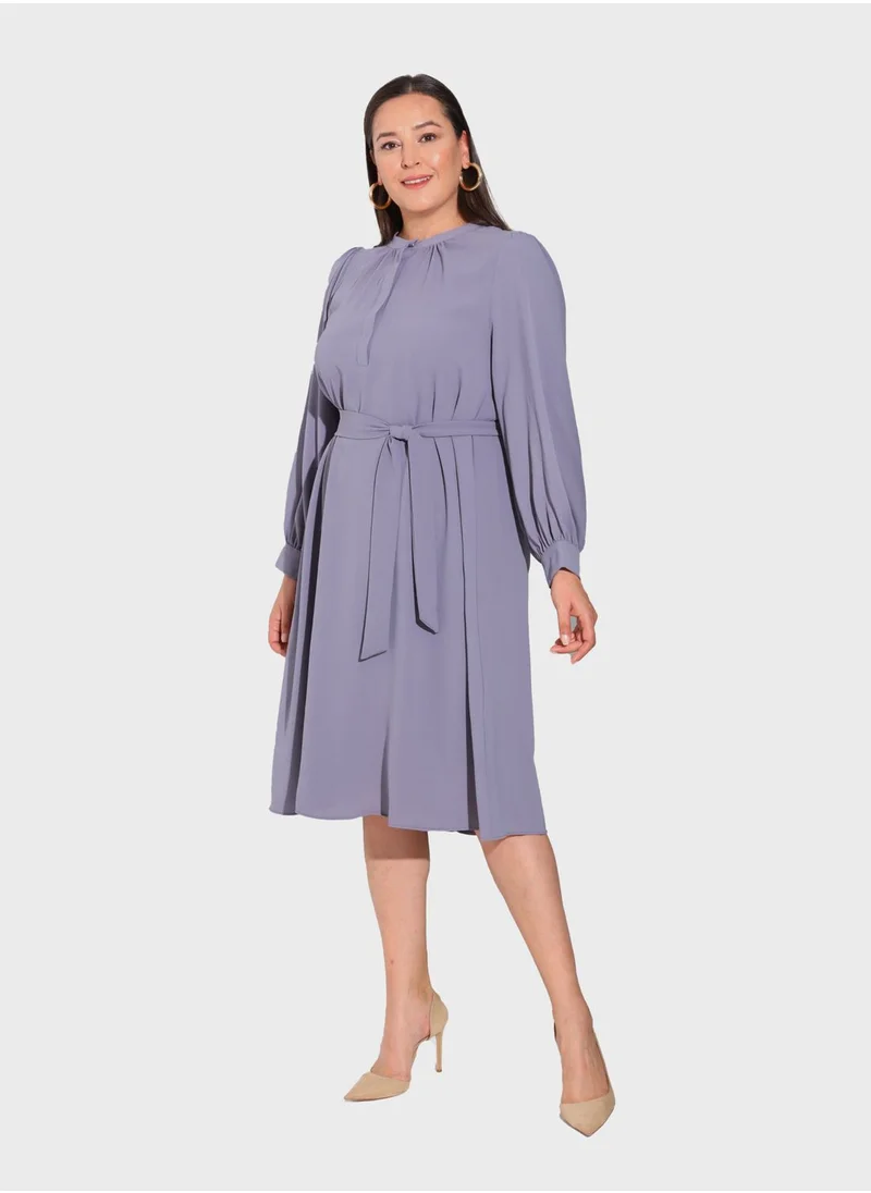 Alia by modanisa Button Detail Crew Neck Dress
