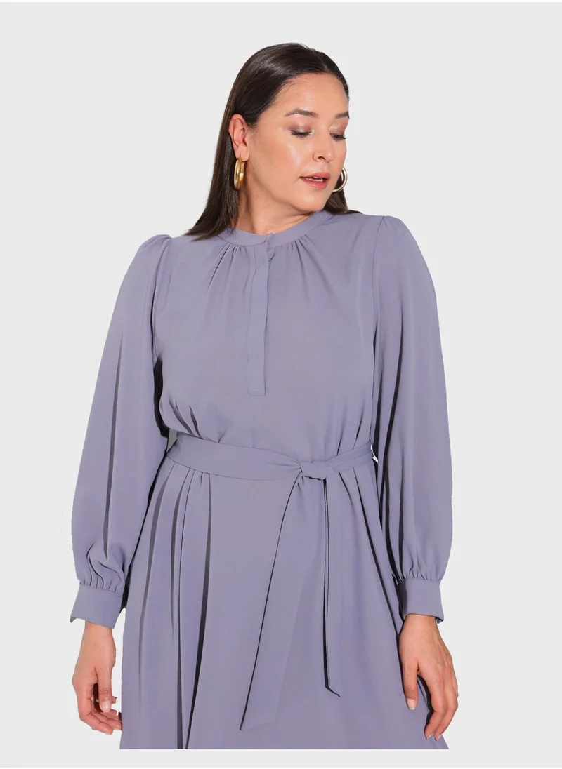 Alia by modanisa Button Detail Crew Neck Dress