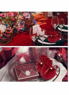 Y&D Velvet Bags, Round Bottom Drawstring Cloth Gift Pouches Jewelry Candy Bags with Imitation Pearl Charm for Wedding Birthday Party Favors, 12 Pcs, Dark Red, 13.2 x 14 cm  - Image 2