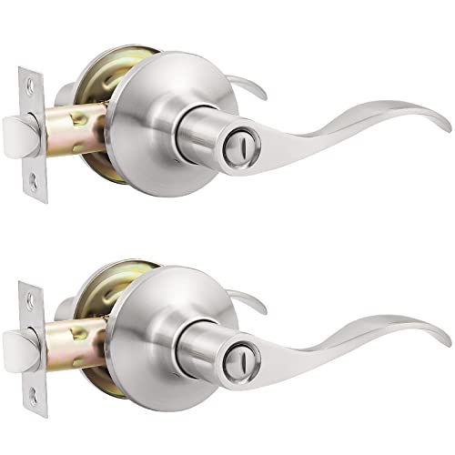 GOBEKOR 2 Pack Privacy Door Levers Brushed Nickel Door Handles Interior with Lock Modern Keyless Door Locks for Bedroom Bathroom - Image 1