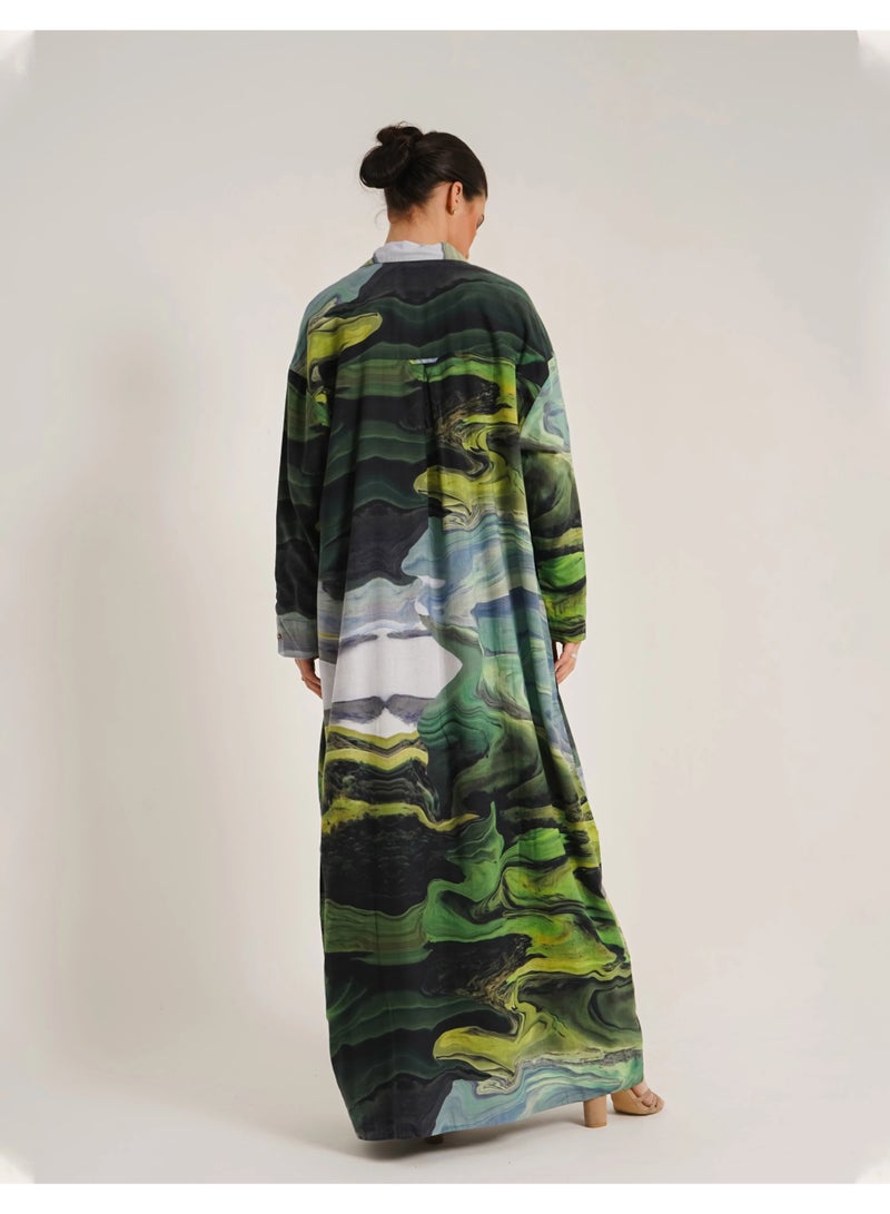 Noor Amal Green Trench Abaya – Inspired by nature with Organic Cotton  - Image 4